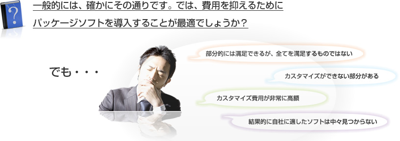 一般的には、確かにその通りです。では、費用を抑えるためにパッケージソフトを導入することが最適でしょうか？